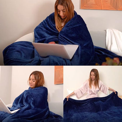 Fleece Plush Throw Blanket Navy Blue 60"x80"for Couch Fuzzy Cozy Flannel | - Image 2