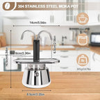 Uncoated 2 Cup Dual Pipe Moka Pot 304 Thickened Stainless Steel Mini Coffee Maker Stovetop Espresso Coffeemaker Italian Classic Style Brewing Greca Cafe Mocha Machine for Camping Travel Home 150ml