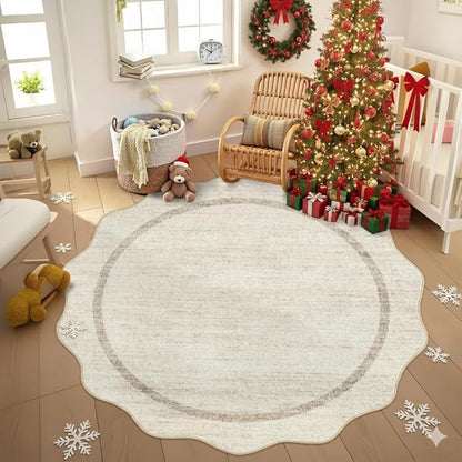 GarveeHome Scalloped Washable Round Rugs Non-Slip Round Rug 4 ft - Image 3