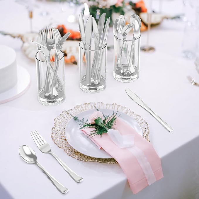 100 Count Heavy Duty Silver Plastic Forks Disposable, BPA-Free, Heat Resistant, Solid and Durable Premium Plastic Disposable Forks for Party Supply