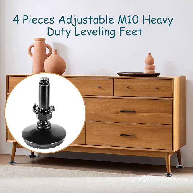 4 Set M10 Leveling Feet with 4-Pronged T Nut, Adjustable Leg Levelers Heavy - Image 5