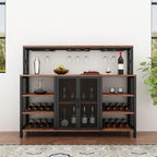 Bar Cabinet, 55 Inches Kitchen Sideboard Buffet Cabinet with Wine Rack Storage, Industry Coffee Bar Cabinet with Wine Rack and Glass Holder for Liquor and Glasses (Rustic)
