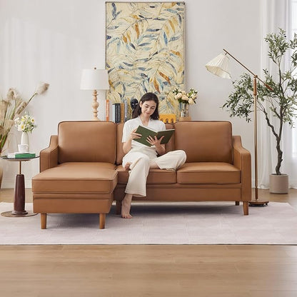 Kingfun 88" L-Shape Sofa, Faxu Leather Sectional Couch, Mid Century Modern by KINGFUN-Anexcitingoption