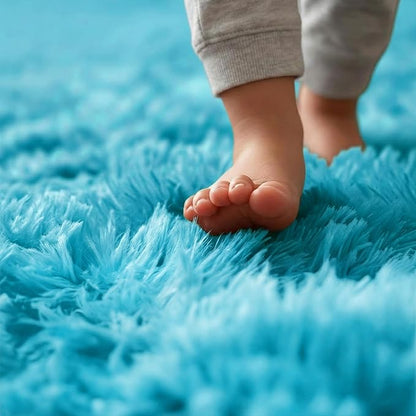 Amdrebio Blue Round Fluffy Shag Area Rug 5Ft - Image 4