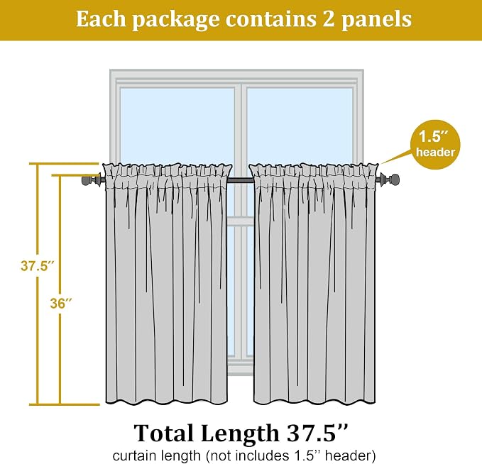 Short Lime Sheer Curtains 36 Inch Length 2 Panels Set, Kitchen Tiers Curtains - Image 2
