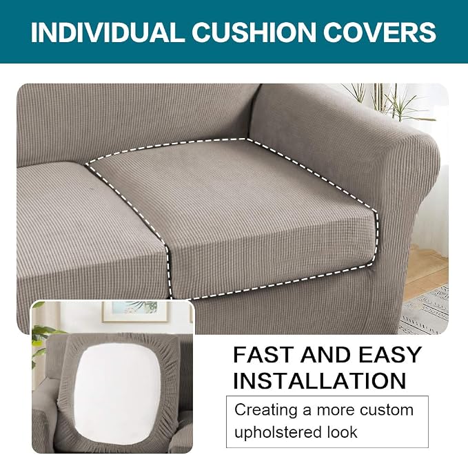 Turquoize 3 Piece Sofa Covers for 2 Cushion Couch Sofa Slipcover Soft Couch - Image 5