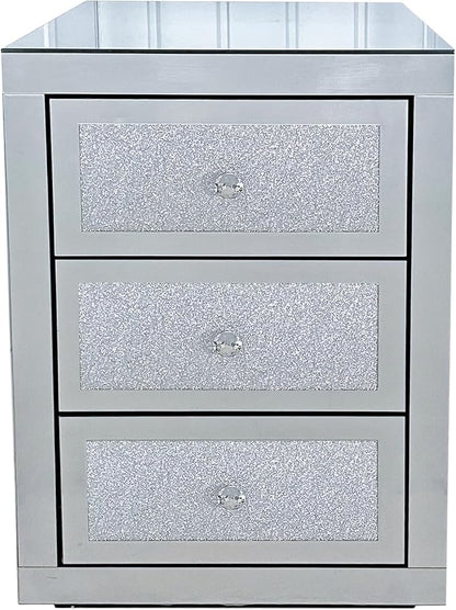 3-Drawer Mirrored Nightstand Bedside Table, Modern Mirrored End Side Table - Image 5