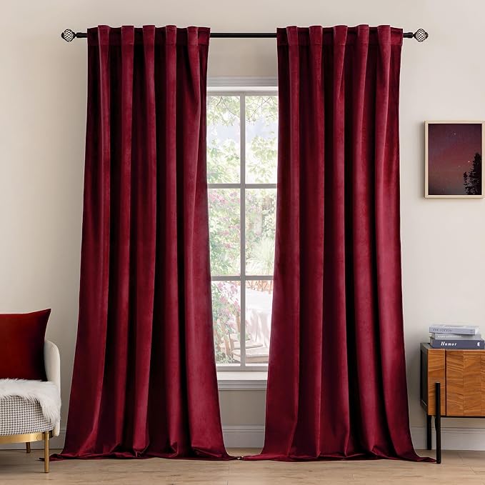 MIULEE Velvet Curtains 52x90 inches 2 Panels Burgundy Red Blackout Curtains | by MIULEE