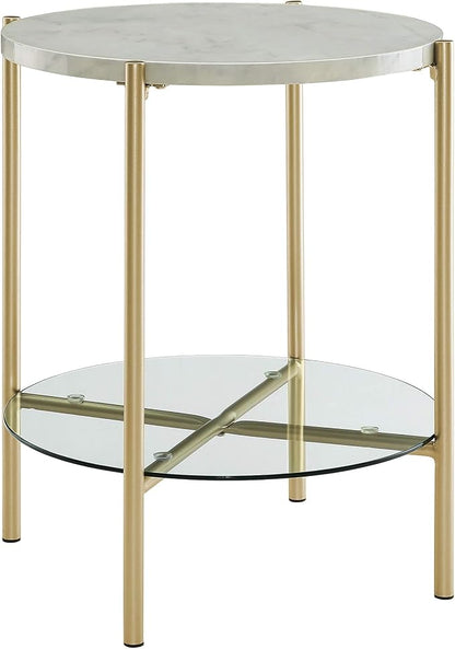 Walker Edison Blaine Mid Century Modern Marble and Glass Round Accent Table by WalkerEdison