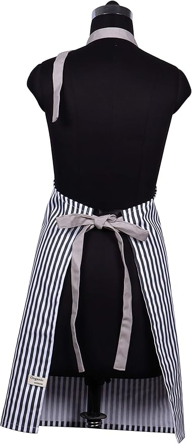AMOUR INFINI Cotton Aprons for Women with Pockets Adjustable Strap and Waist Ties Printed Reusable Aprons for Baking, Cooking, Gardening (27.5 x 33 Inches - Charcoal)