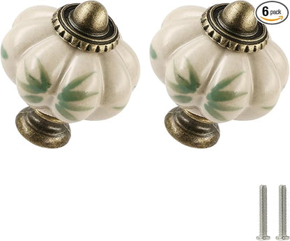Ivory Pumpkin Knobs 6 Pack Ceramic Cabinet Knobs Vintage Drawer Pulls by Zernmiarder