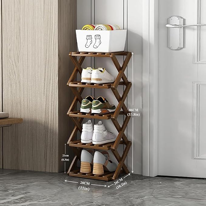 Foldable Shoe Rack, Bamboo Vertical Shoe Organizer Tall - Image 2