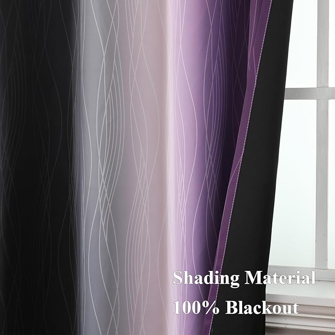 Black and Purple Ombre Blackout Curtains 45 Inch Length | Room Darkening - Image 5
