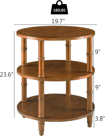3-Tier Solid Wood Round End Table, Sofa Side Table - Image 2