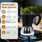 No Coating 4 Cup Aluminum and Stainless Steel Moka Pot Stovetop Espresso Maker Italian Coffee Machine 220ml 7.44oz Suitable for Gas Induction Stovetop Greca Coffee Maker Percolator Black