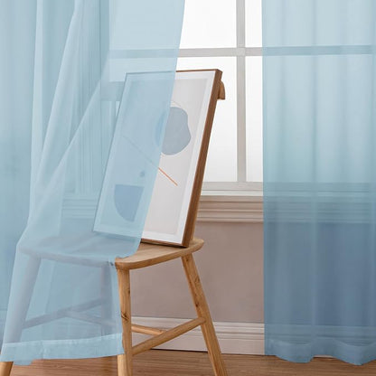 Simplebrand Sky Blue Sheer Curtains 84 Inches Long, Light Filtering Rod Pocket - Image 4