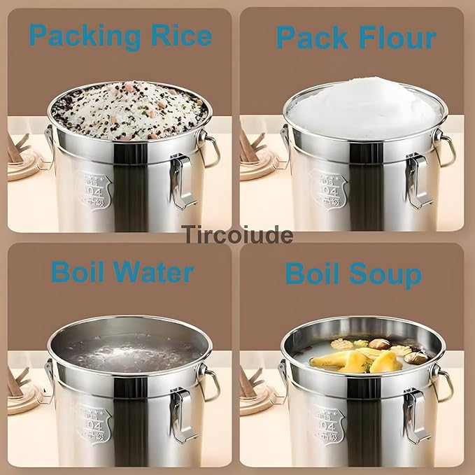 21L/5.5 Gal 304 Stainless Steel Airtight Canister for Kitchen, Metal Food Storage Containers with Lid and Sturdy Locking Clamp for Bean Flour Oil Sugar Metal Food Storage Bucket
