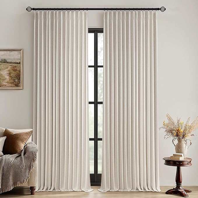 MIULEE Beige Pinch Pleated 100% Blackout Linen Curtains 40x102 Inches | Room by MIULEE