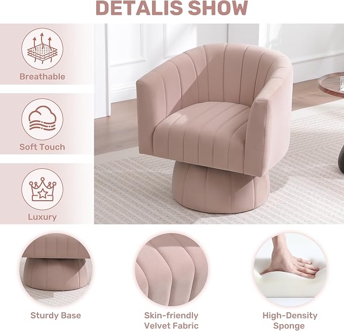 Swivel Accent Barrel Chair Set of 2, Cute Comfy Small Round 360° Arm Chair - Image 3