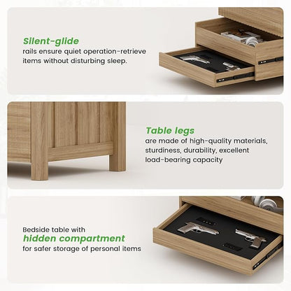 HNEBC Nightstand Set of 2 with Gun Drawer, Nightstands with Hidden Compartment - Image 7
