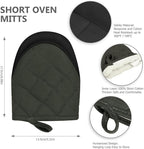 1 Pair Short Oven Mitts, Heat Resistant Silicone Kitchen Mini Oven Mitts for 500 Degrees, Non-Slip Grip Surfaces and Hanging Loop Gloves, Baking Grilling Barbecue Microwave Machine Washable (Gray)