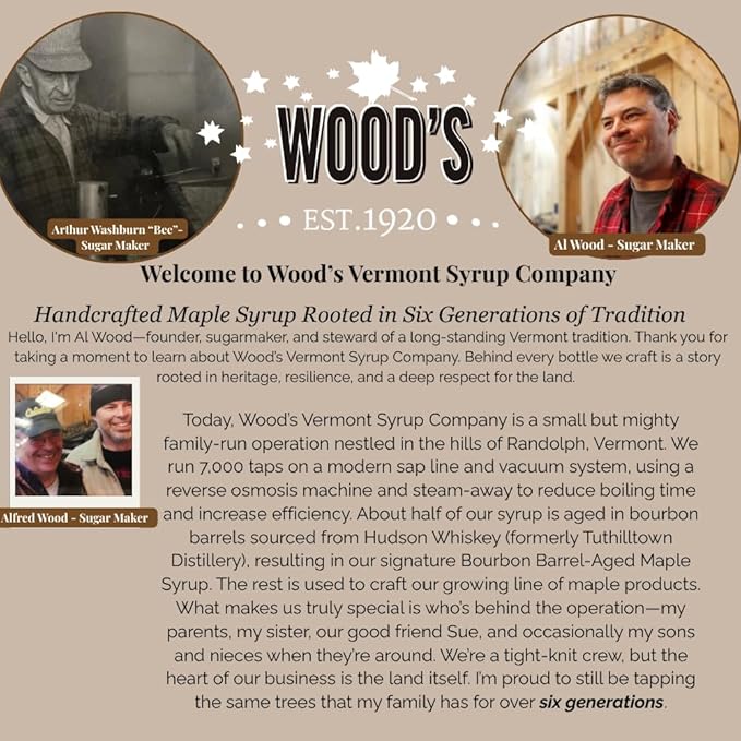 Wood’s Vermont Apple Pie Maple Syrup – Infused Vermont Maple Syrup with Warm Spices & Real Apple Flavor | Small-Batch, Vegan Natural Sweetener | Perfect for Pancakes, Ice Cream, Cocktails & Baking | 8.45 Fl Oz (250mL)