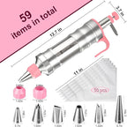 Dessert Decorating Syringe Set, Frosting Piping Kit icing piping kit Food Grade Stainless Steels (6 pro piping tips shooters 50 disposable piping bags) For Baking, Decorating Cupcake, Deviled Eggs