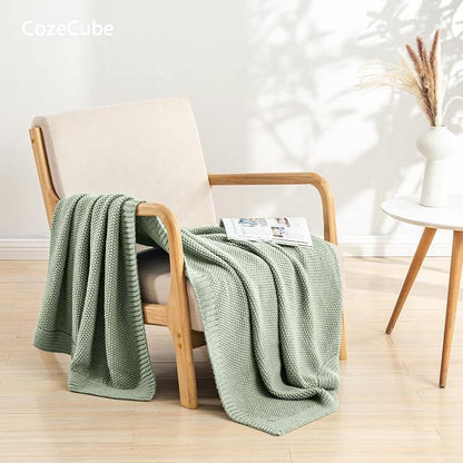 CozeCube Sage Green Seed Stitch Throw Blanket 50"x60", Farmhouse Decor | Blanket - Image 2