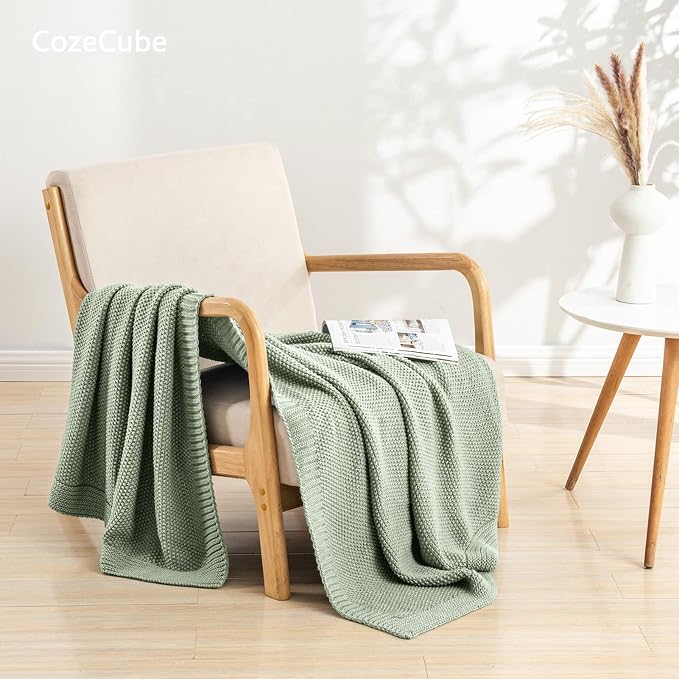 CozeCube Sage Green Seed Stitch Throw Blanket 60"x80", Farmhouse Decor | Blanket - Image 5