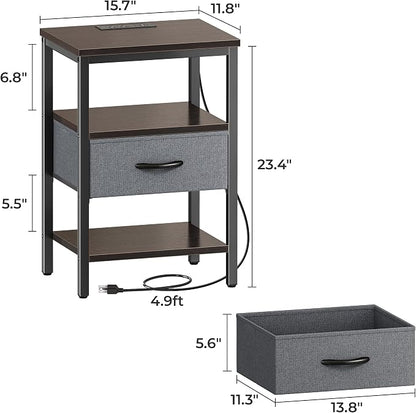 SUPERJARE Nightstand with Charging Station, Bed Side Table with Adjustable - Image 3