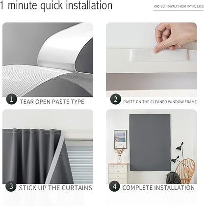 Room Darkening Curtains with Adhesive Backing Tool Free Hanging Window Drapes - Image 3
