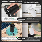 Volhoply 12 oz Double Wall Insulated Vacuum Travel Coffee Mugs with Flip Lid Bulk 2 Pack,Reusable Stainless Steel Leak Proof Coffee Cup,Portable Cafe Thermal Tumbler for Hot & Cold Drinks(Black,2 Set)