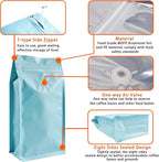 Coffee Bags with Valve (50 PCS,16oz/1lb) Blue High Barrier Aluminum Foil Flat Bottom Standing Coffee Beans Storage Packaging Bags, Reusable Heat Seal Side Zipper Pouches for Small Business and Home