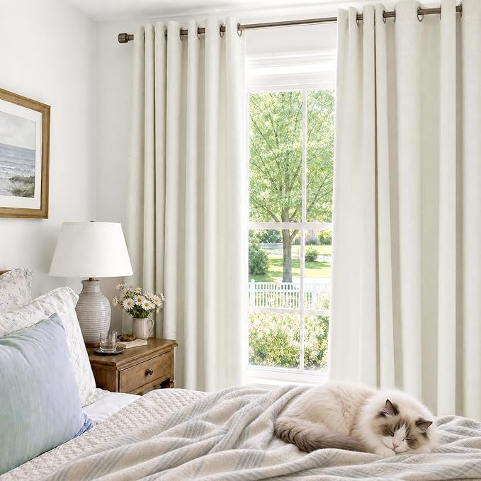 100% Blackout Linen Textured Curtains 96 Inch Long, Light Blocking, Thermal - Image 2