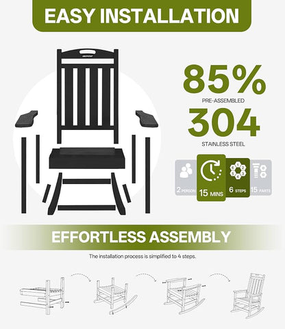 Outdoor Adirondack Rocking Chairs All-Weather HDPE Patio Rocker Chair - Image 7