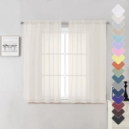Short Sheer Curtains 54 Inches Length 2 Panels, Light Filtering Voile Curtain by Lecloud