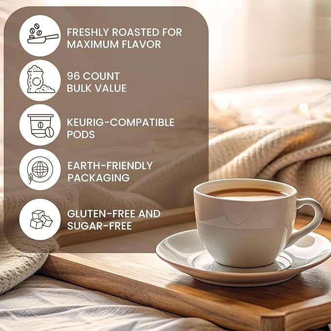 InfuSio Flavored Coffee Pods Variety Pack – 96 Count, 12 Gourmet Medium Roast Dessert-Inspired Blends like Bananas Foster & Crème Brûlée, Compatible with Keurig K-Cup 2.0 Brewers