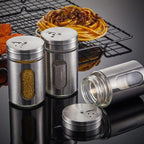 Dandat 12 Pcs Salt and Pepper Shakers Stainless Steel Spice Shakers with Adjustable Pour Holes and Glass Window 3.4oz Salt Dispenser Spice Jars with Rotating Lids for Sugar Seasoning Home