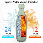 Insulated Water Bottle, 17oz Stainless Steel Water Bottles with straw lid, Metal Sports Water Bottles for Boys,Girls, Double Wall Vacuum BPA-Free Flask for School, Sports (Matcha Green)