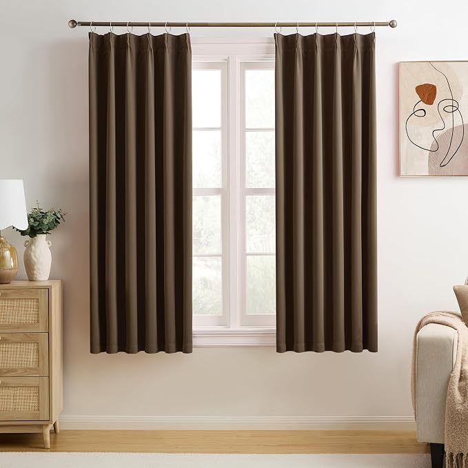 Pinch Pleated Blackout Curtains 63 Inches Long, Thermal Insulated Darkening by KEQIAOSUOCAI