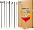 DEMIGO Cocktail Picks, 8 New Styles Stainless Steel Reusable Olive Stuffers Martini Picks set Fruit Toothpicks Garnish Skewers Appetizer Drink Stick for Bar party, Barbeque Snacks, Club sandwiches