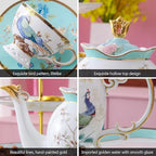 ACMLIFE Fine Bone China Tea Set with Teapot, Porcelain Tea Sets for Adults, 21-Piece Vintage Tea Set for 6, 24K Gold Blue English Floral British China Tea Sets for Women Tea Party for Gifts