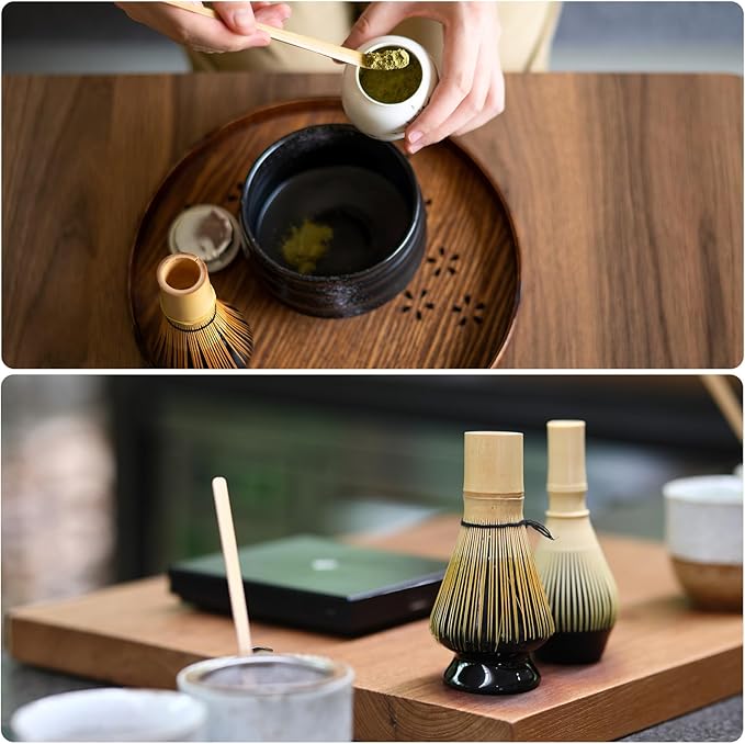 HARFINGTON Ceramic Chasen Stand 73mm Matcha Whisk Holder Teas Set Whisks Stand Traditional Matcha Tea Chasen Holder Tea Set Accessories for Tea Tasting, Golden