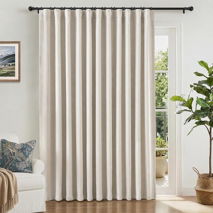 INOVADAY Linen Textured 100% Blackout Sliding Door Curtains 102x90 Beige | 1 by INOVADAY
