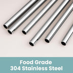 Tomorotec 6-Pack Stainless Steel Reusable Straw with Silicone Tip 3 Sizes, Metal Drinking Straws Fit for Stanley Quencher Tumblers 40oz, 30oz, 20oz, 14oz, Cleaning Brushes Included (Morandi)