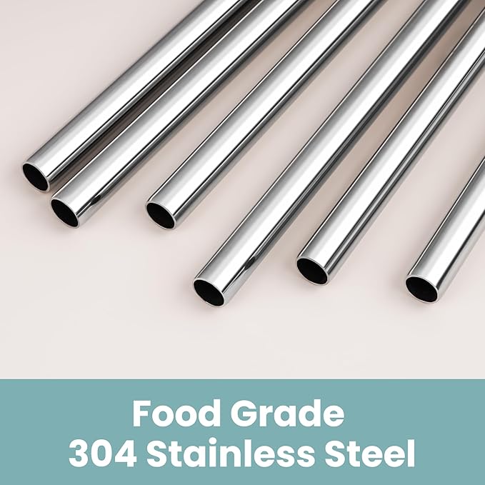 Tomorotec 6-Pack Stainless Steel Reusable Straw with Silicone Tip 3 Sizes, Metal Drinking Straws Fit for Stanley Quencher Tumblers 40oz, 30oz, 20oz, 14oz, Cleaning Brushes Included (Morandi)