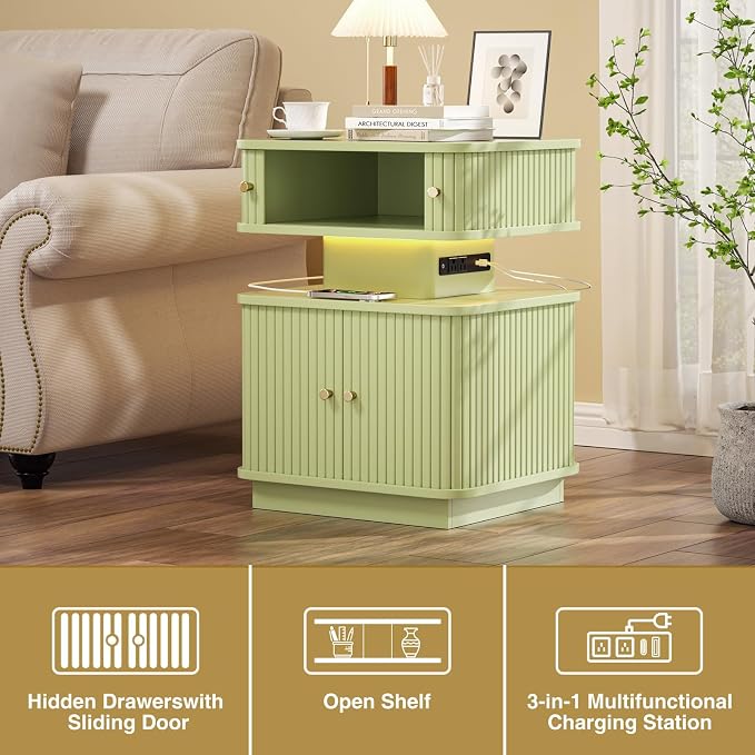 Nightstands Set of 2 with Charging Station, Modern Night Stands Set 2 with - Image 9
