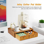 15.8"L X 11.8"W X 4"H Wooden K cup Holder, Coffee Pod Organizer Storage Box, Desktop Kitchen Storage with 2 Drawers, 30/40/60 Pod Capacity, Natural