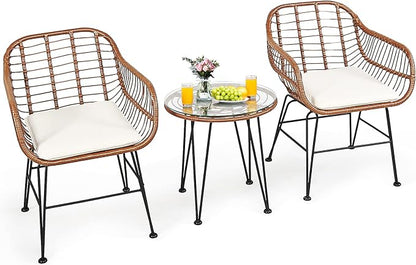 Tangkula 3 Pieces Patio Conversation Bistro Set, Outdoor Wicker Furniture by TANGKULA