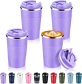Volhoply 13 oz Stainless Steel Insulated Travel Coffee Mug with Fip Lid Bulk 4 Pack,Reusable Double Wall Vacuum Metal Coffee Cup,Portable Leak Proof Thermal Tumbler for Hot & Cold Drinks(Purple,4)